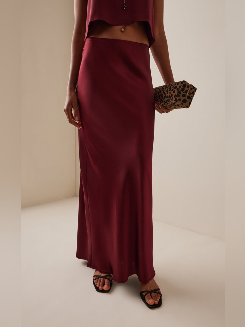 Leset Medium Barb Satin Maxi Skirt Burgundy